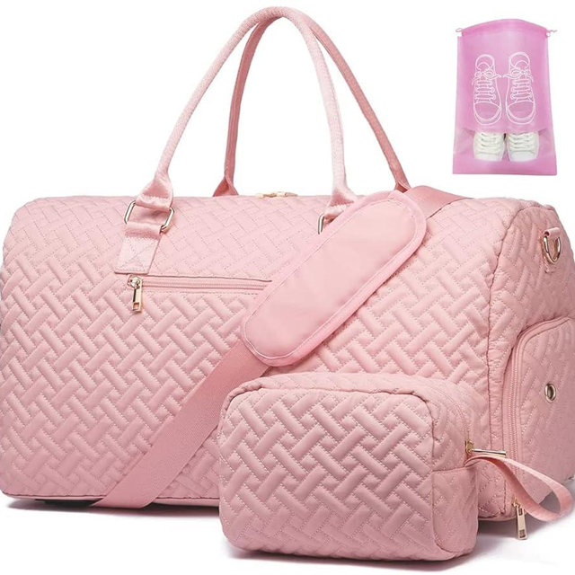 Duffle Bag for Travel, Weekender Bag with Shoe Compartment, Carry On Overnight Bag for Women with Toiletry Bag, 50L Gym Bag with Wet Pocket, Hospital Bags for Labor and Delivery