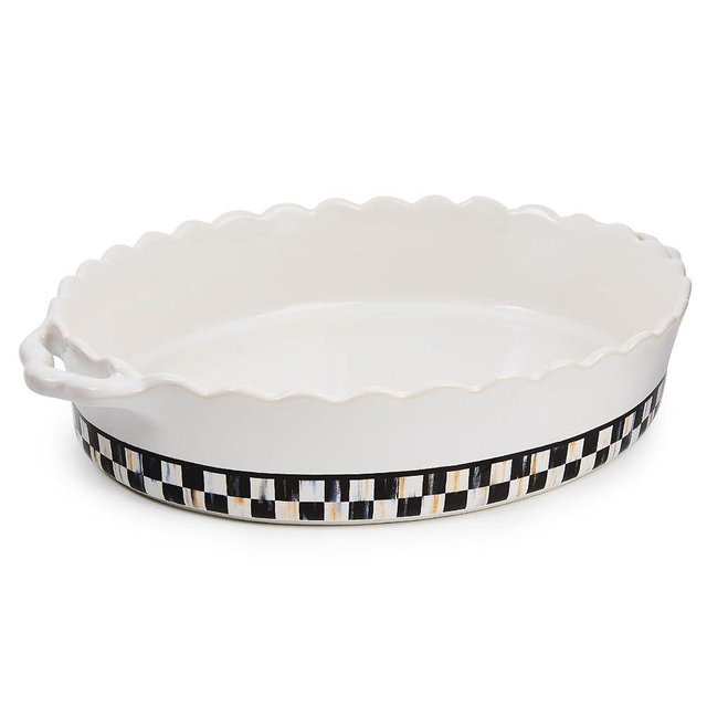 MACKENZIE-CHILDS Everyday Oval Casserole Baker, Cute Oven Baker, Large, Black-and-White Courtly Check