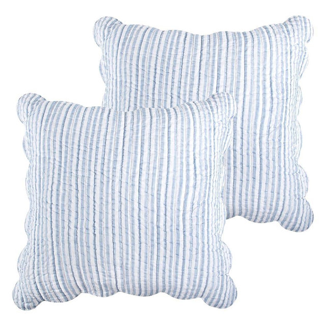 Levtex Home - Martha Stripe - Euro Sham Set of 2 - Stripe - Blue and White - (26x26in.), No Insert - Cotton