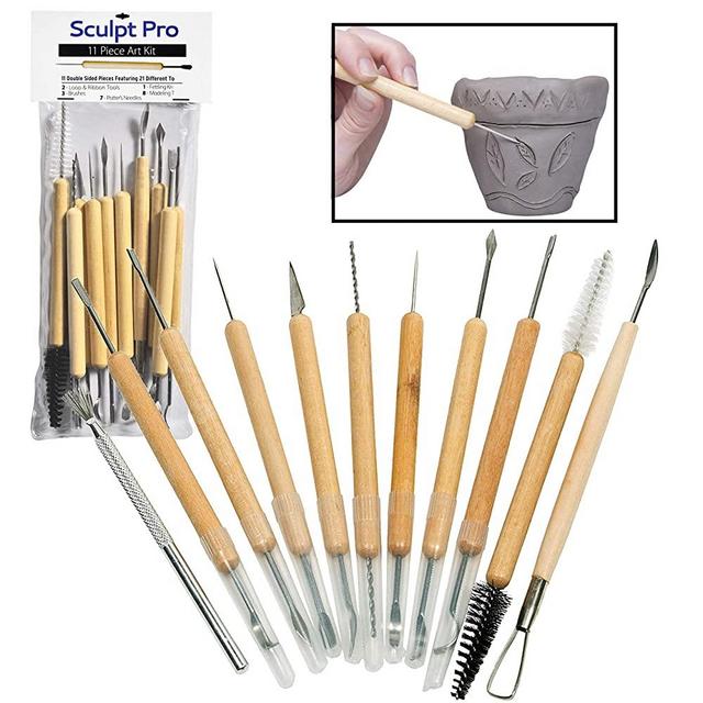 Sculpt Pro Pottery Tool Kit - 11-Piece 21-Tool Beginner's Clay Sculpting Set - Great Gift, Easter Basket Stuffer