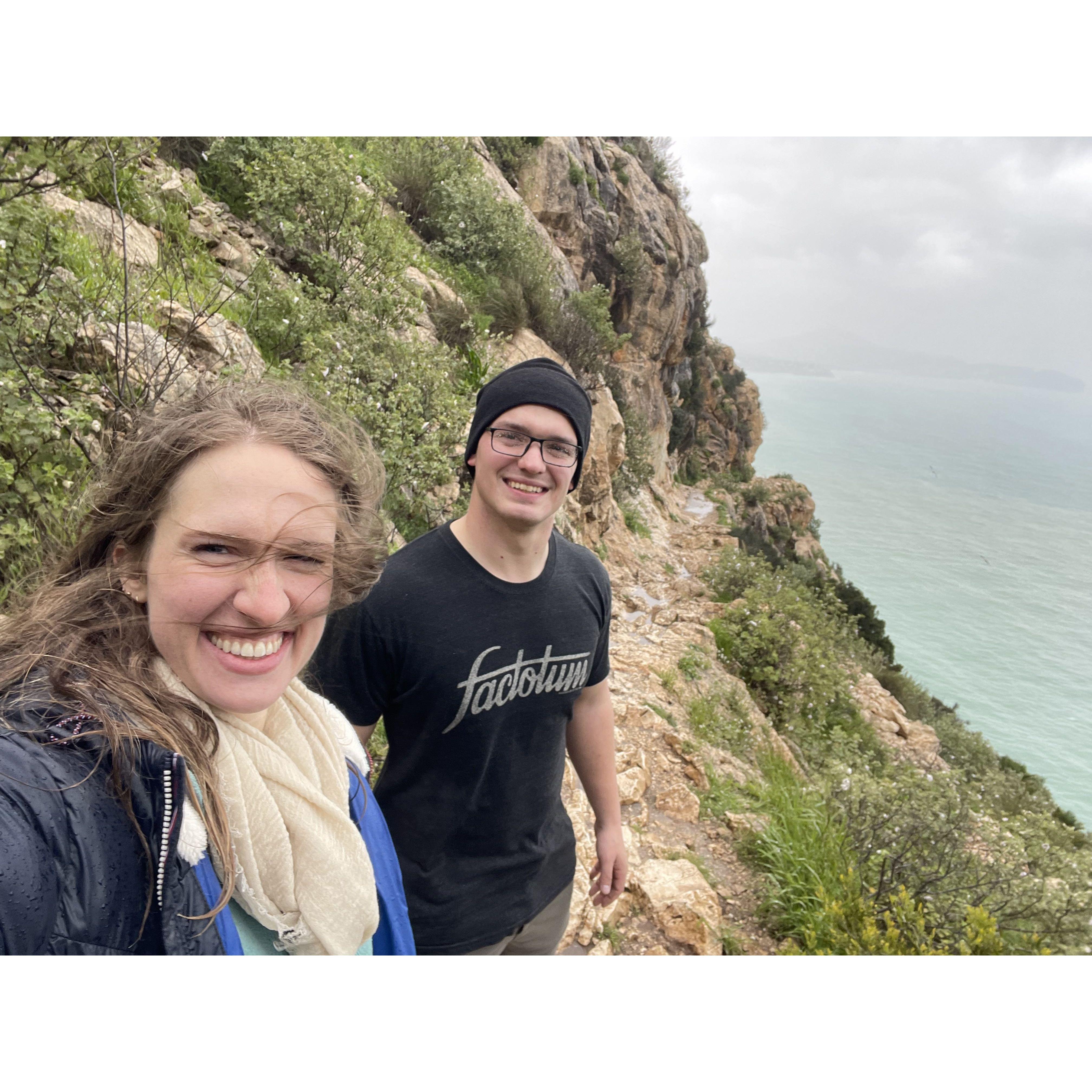 Rainy and windy hike up a seaside mountain in Valencia