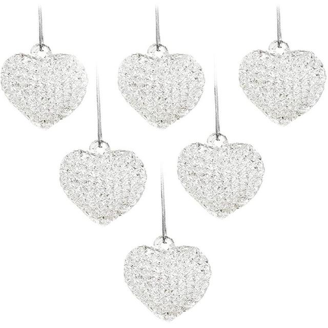 Heart Shaped Spun Glass Ornaments (Set of 12) Christmas/Valentine’s Day Tree Décor, Holiday Decorations, Great Xmas Gift Idea by 4E’s Novelty