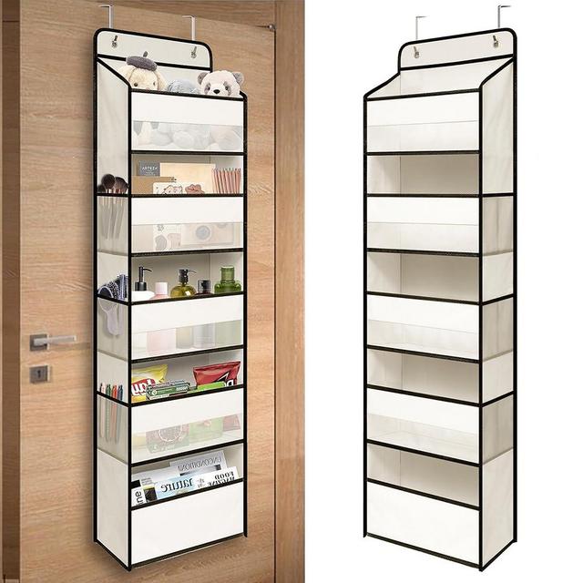 TYMENSH Over Door Organizer with 5 Large Pockets, Heavy Duty Hanging Organizer Storage, Closet Bathroom Nursery Bedroom Dorm, Toys Cosmetics Sundries and Baby Essentials, White