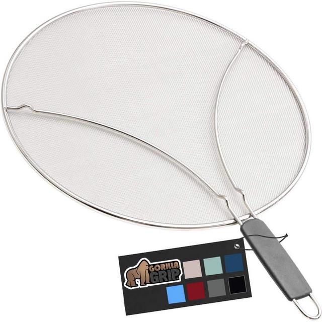 Gorilla Grip Premium Splatter Screen, 13 Inch, Splatter Screens for Frying Pan Shields Grease and Oil Splashes, Fine Mesh Guard Protects Stove Tops from Cooking Splatters, Gray Grip Handle