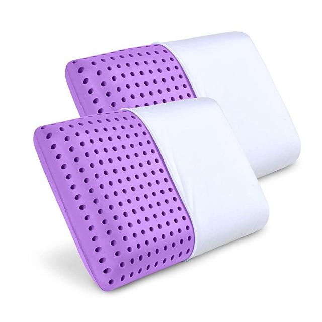 PharMeDoc Cooling Memory Foam Pillows, 2 Pack, Ventilated Lilac Dreamer Bed Pillow, Reading and Bed Rest Pillows, Standard, Back Sleeper and Side Sleeper Support, Sleeping Pillows for Adults