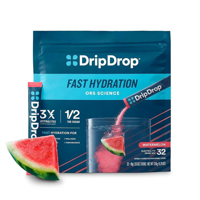 DripDrop Hydration Packets - Watermelon - Single Serve Electrolytes Powder Drink Mix - Non-GMO, Gluten Free, Vegan - 32 Sticks