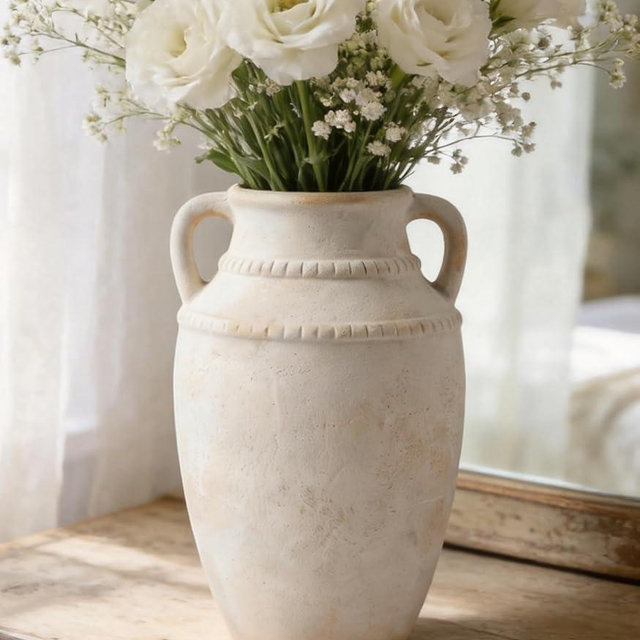ANYZONE Ceramic Flower Vase, 10.2" Rustic Farmhouse Vase for Home Decor, Glazed Pottery Vase for Fresh Flowers, Pampas Grass, Coffee Table, Dining Table, Mantel and Bookshelf