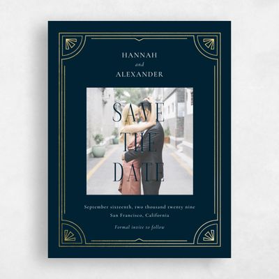 Darkest Teal, Blue Wedding Save the Date - Amber Photo Foil