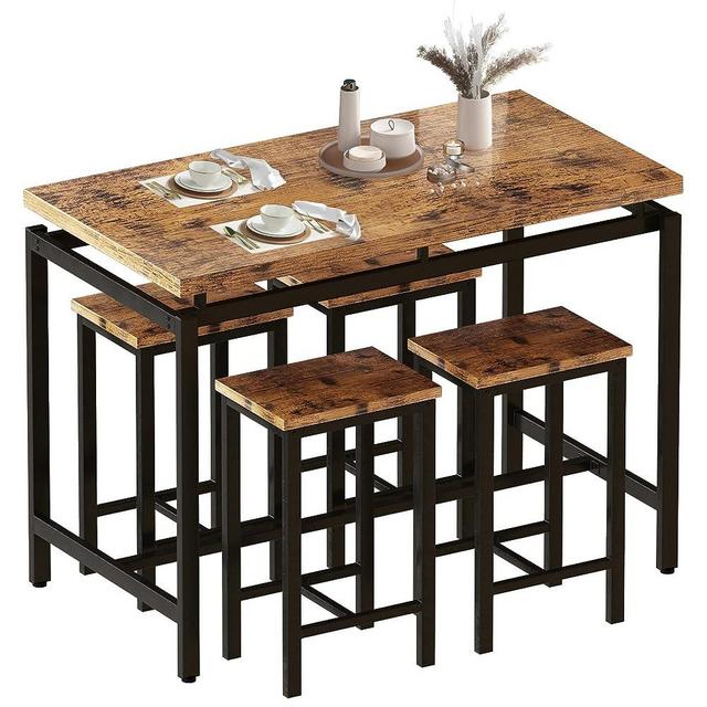 AWQM Dining Table and Stools Set of 4, Industrial Style 5-Piece Pub Table Set, Space Saving Dinette Table Set for Dining Room, Living Room, Kitchen, Apartment