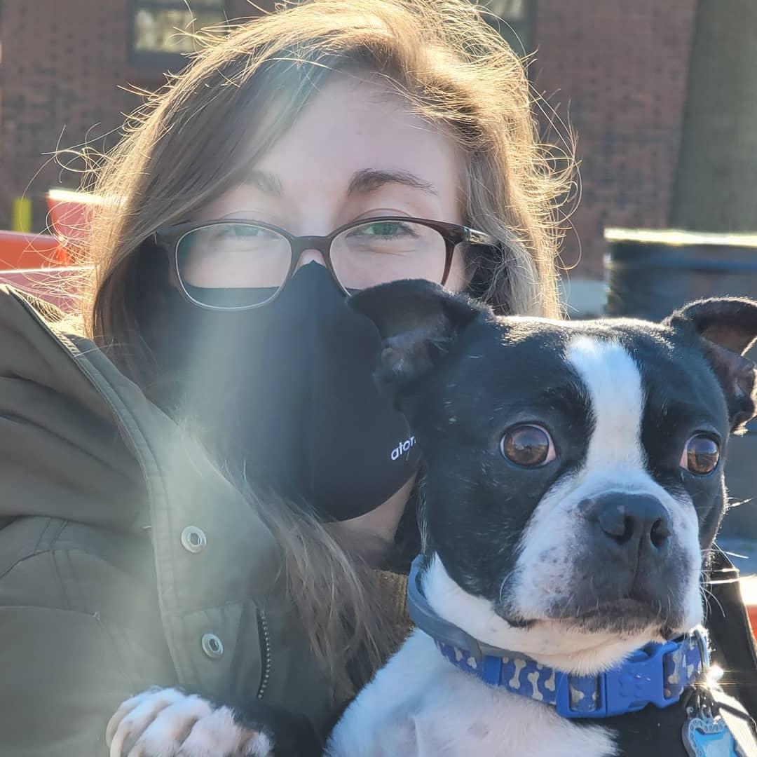 Anne with Mike's sister, Melissa's dog, Milo. December 2020.