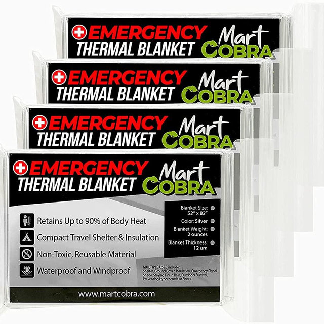 Emergency Blankets for Survival Gear and Equipment x4, Space Blanket, Mylar Blankets, Thermal Blanket, Survival Blanket, Foil Blanket Camping Shelter, Emergency Preparedness Items, Emergency Supplies