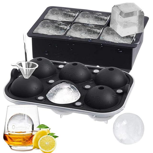 ROTTAY Ice Cube Trays (Set of 2), Sphere Ice Ball Maker with Lid & Large Square Ice Cube Maker for Whiskey, Cocktails and Homemade, Keep Drinks Chilled