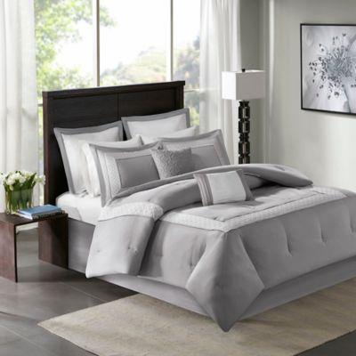 Madison Park Stratford 8-Piece California King Comforter Bedding Set with Bedskirt in Grey