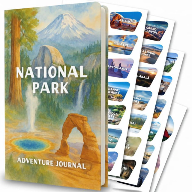 National Park Adventure Journal & Passport Tracker Book – 63-Park Sticker Set, Checklist, & Nature Journal Prompts – Gift for National Park Lovers & Travelers