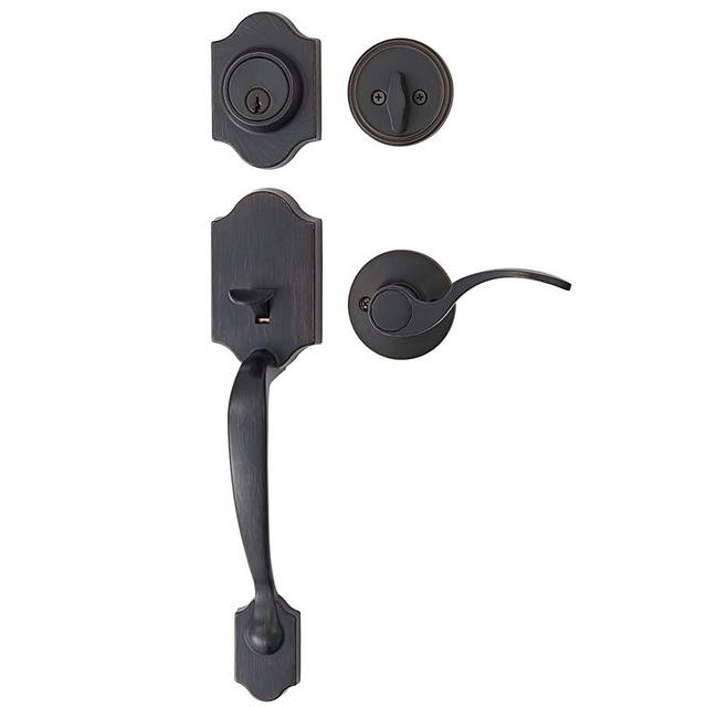 AmazonBasics Handleset with Shelby Lever - Single Cylinder - Oil Rubbed Bronze