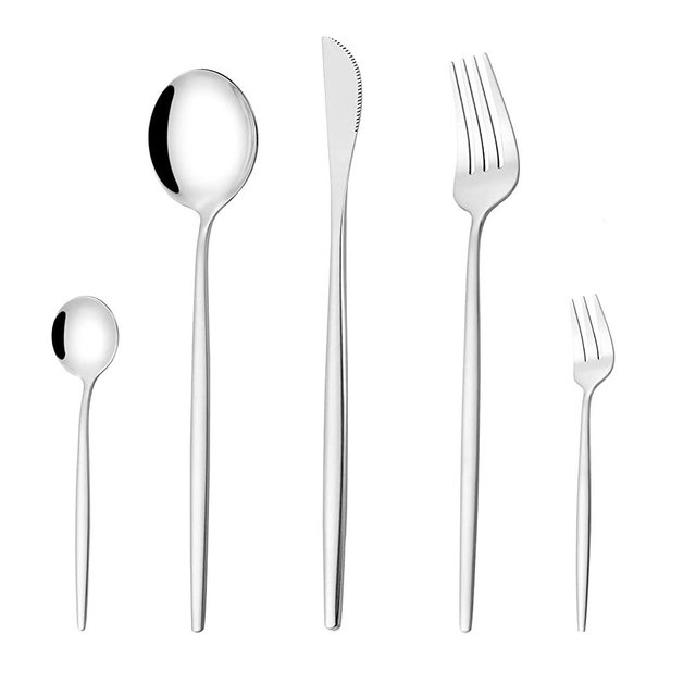 Silver Silverware Set 20-Piece, LaienLife Modern Stainless Steel Flatware Set for 4, Elegant Cutlery Set with Knife Fork Spoons, Utensils for Home and Restaurant, Mirror Polish, Dishwasher Safe-Silver