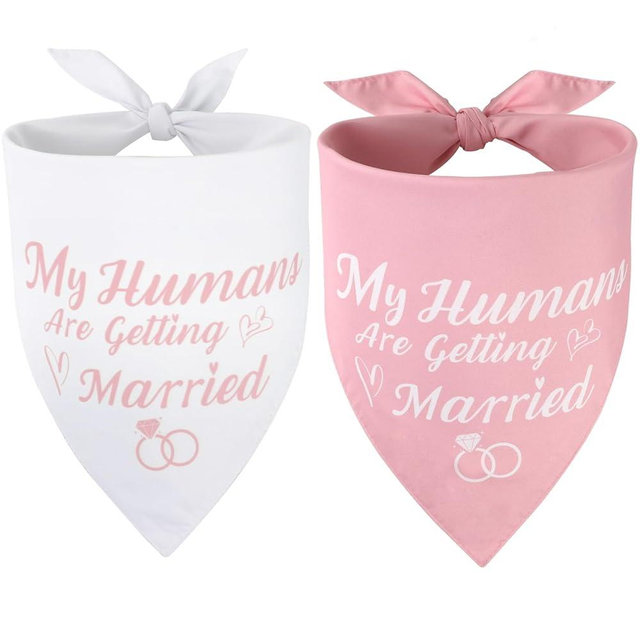 SZEE Bridal Shower Gifts for Bride, 2 Pack My Humans are Getting Married Dog Bandanas, Wedding or Engagement Gift for Couples, Dog Wedding Bandanas, Engagement Party Decorations (Pink & White, L)