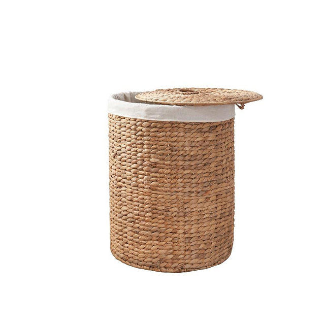 Woven Laundry Basket with Lid - Large Wicker Hamper with Lid for Clothes Storage - Round Rattan Laundry Hamper - Water Hyacinth Storage Basket with Lid - 18" x 18" x 23" - Natural Brown