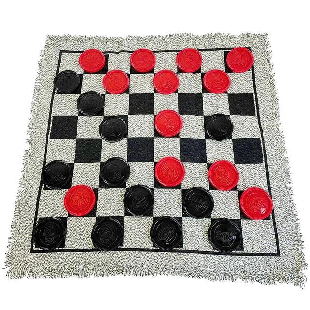 Yuanhe Gaint Checkers Set - Large 3 in 1 Checkers Game Including Tic Tac Toe Game with Reversible Rug, Calssic Indoor Outdoor Yard Games for Family