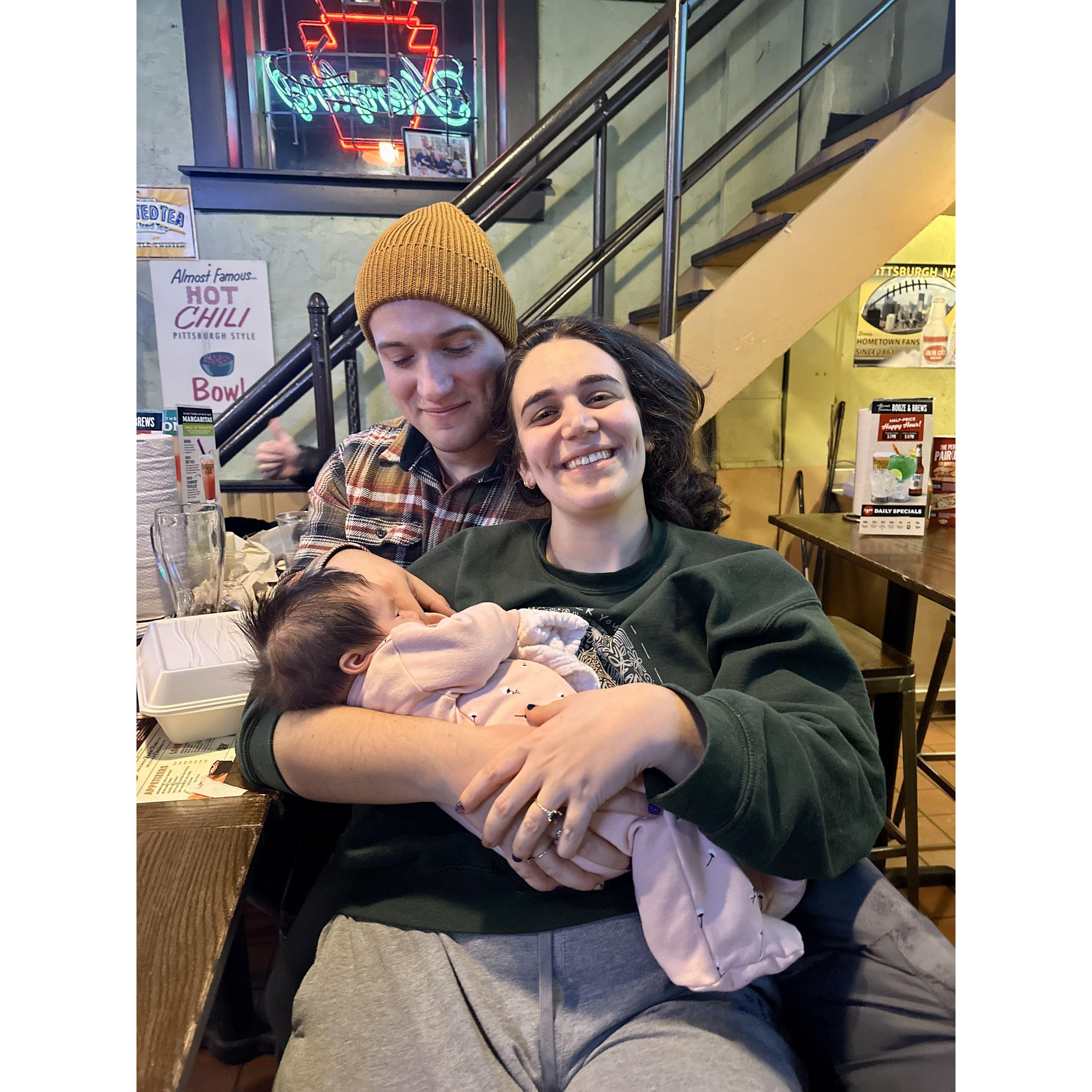 Cuddling our niece Violette for the first time!