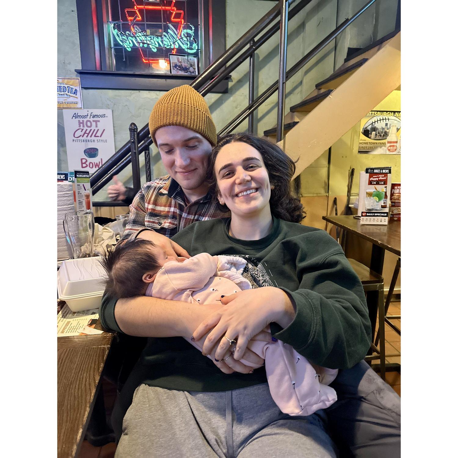Cuddling our niece Violette for the first time!