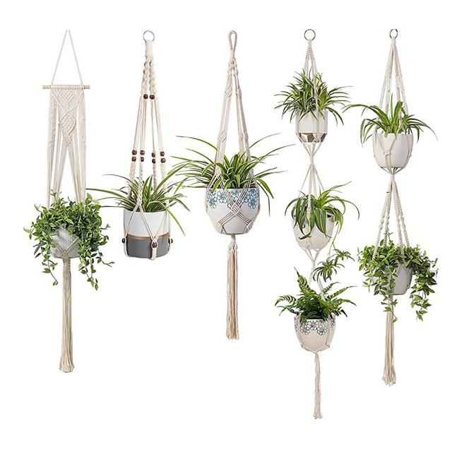 TIMEYARD Macrame Plant Hangers Set of 5 Indoor Wall Hanging Planter Basket Flower Pot Holder Boho Home Decor