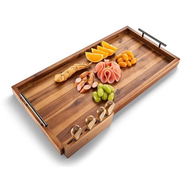 TIDITA 24" Large Charcuterie Tray with Handles, Extra Long Wooden Serving Cheese Boards - Serving Platter for Meat, Party Appetizers, Outdoor & Fruits Display (Acacia Wood)