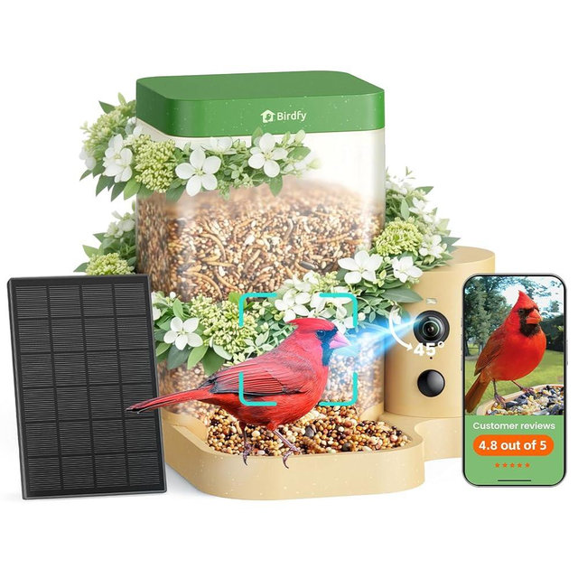 Birdfy Bird Feeder with Camera for Rookie - Solar Powered Outdoor Bird Feeder with Dual Night Vision, AI Recognition, Slow Motion & IP66 Waterproof, Ideal for BirdLovers (Lifetime Free AI)