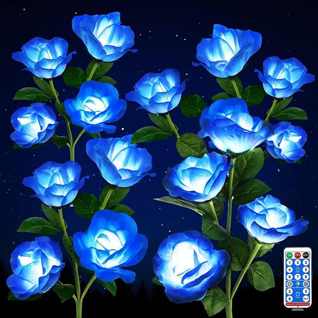 Solar Garden Lights, 8 Modes Changing Solar Rose Garden Decorations with Remote Control, 4 Pack Solar Flower Lights 24 Hours Working Time for Outdoor Yard Flowerbed Pathway Christamas Gift