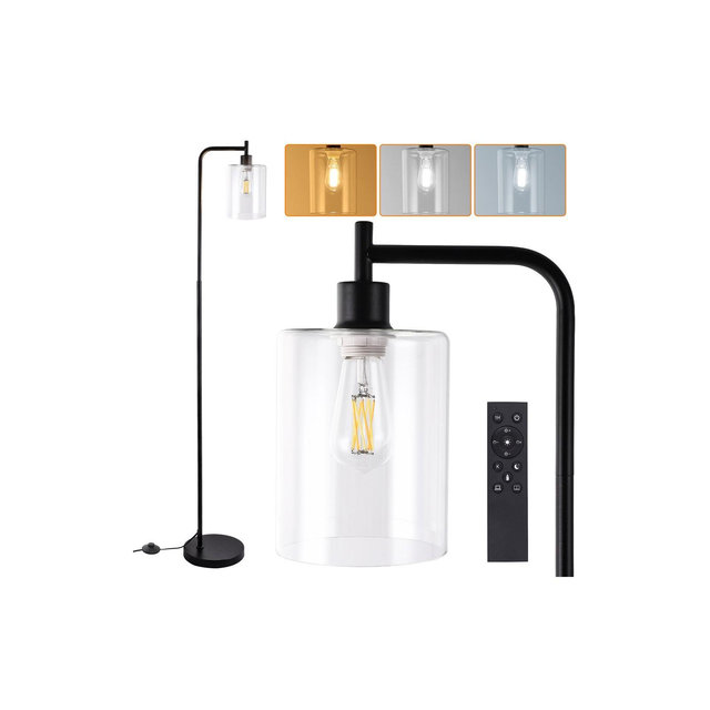 Whizmax Industrial Floor Lamp,Dimmable Standing Lamp,Tall Lamp with Remote & Foot Control,LED Bright Corner Lamp for Living Room Bedroom Office,Black