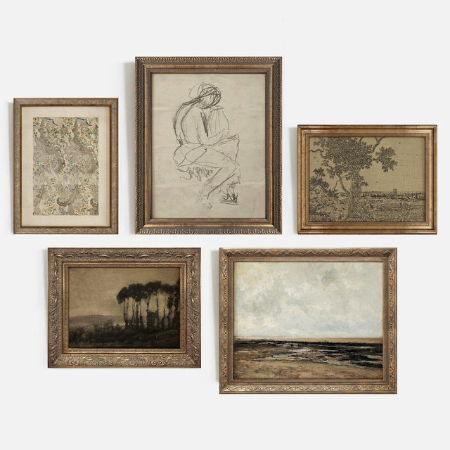 Vintage Framed Gallery Wall Art Set: Rustic Farmhouse Decor #305