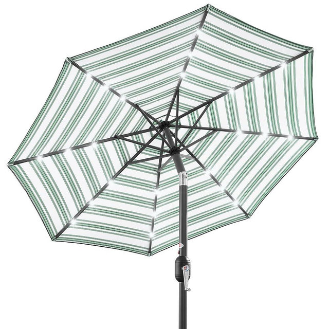 Best Choice Products 10ft Solar Polyester LED Lighted Patio Umbrella w/Tilt Adjustment and UV-Resistant Fabric - Striped Green