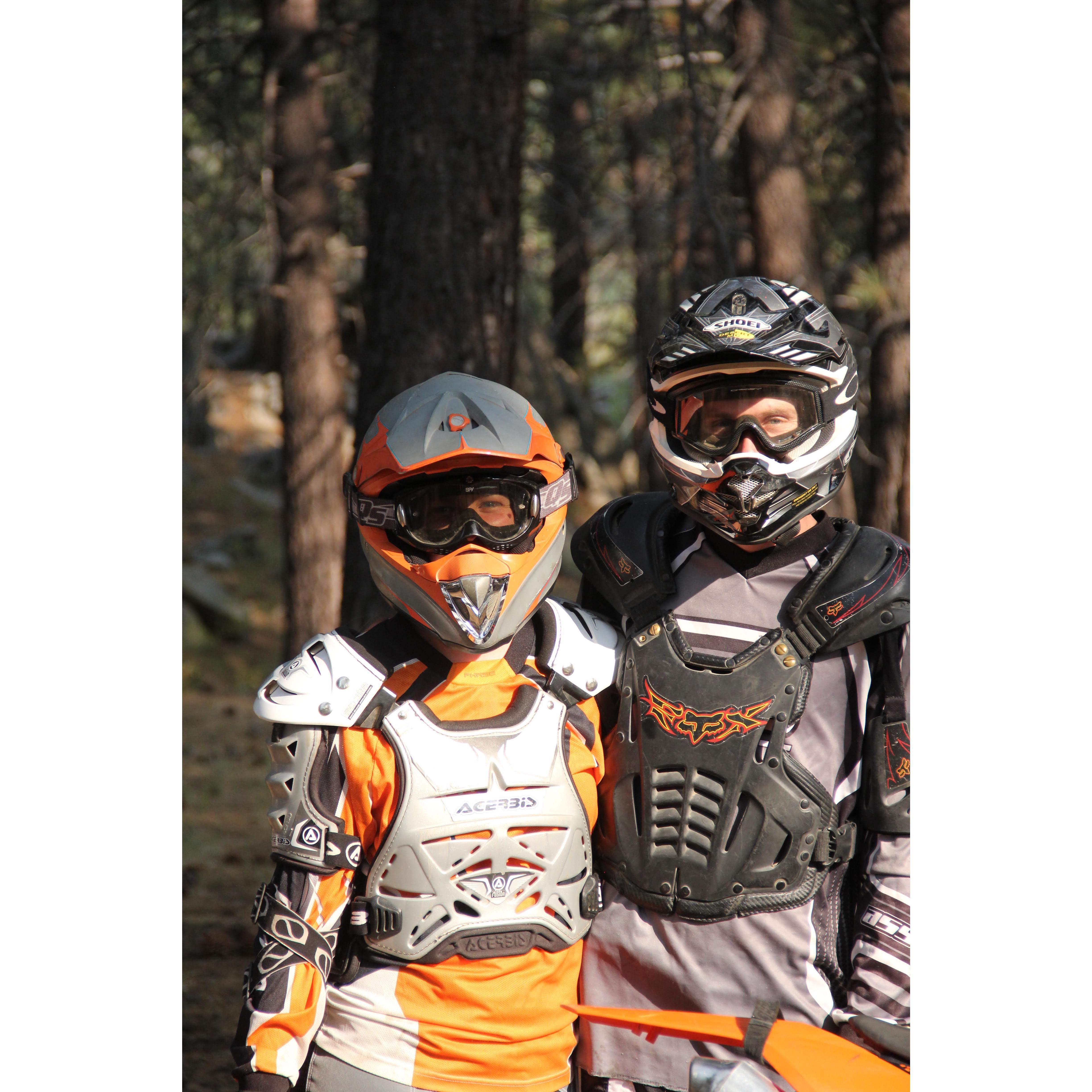 Jake is teaching Bri to ride dirt bikes! We love riding together...