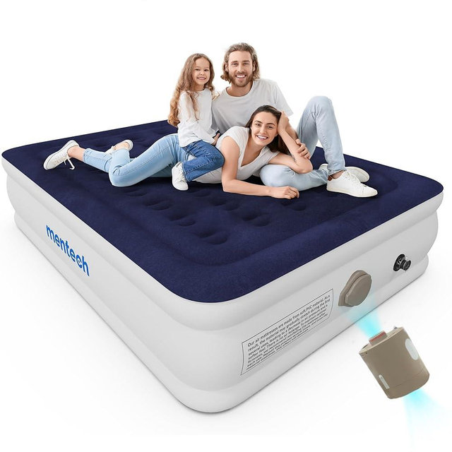 Air Mattress Queen with Built in Pump, 18" Raise Blow Up Luxury Mattress, Fast 2Mins Portable Colchone Inflable,660lbs Max, Cordless Air Bed for Home & Camping