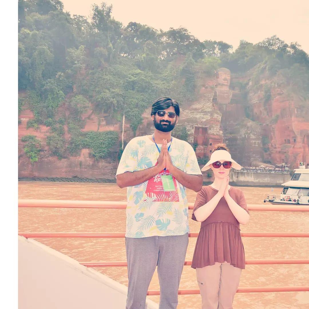 Raj and I posing in front of the Leshan Giant Buddha during our boat tour :)