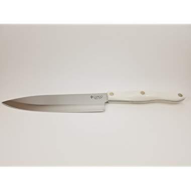 Model 1728 CUTCO White (Pearl) Petite Chef Knife in factory-sealed plastic bag. 7.75” High Carbon Stainless blade and 5.5” handle.