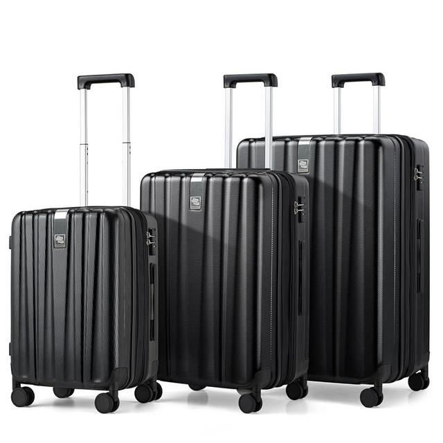 Hanke Expandable Hardshell Luggage Sets 3 piece Carry on Luggage with Wheels Suitcases Lightweight Checked Travel Luggage Rolling Large Suitcase Travel Luggage Bag Woman Men 20/24/29 Inch(Jet Black)