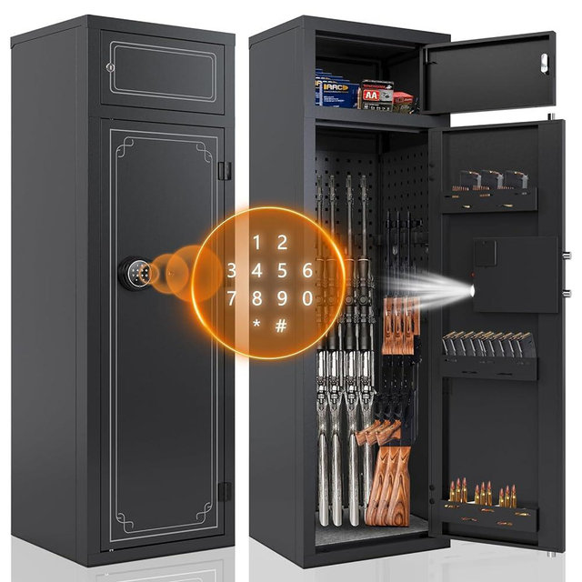 KAER 10-12 Gun Safes for Home Rifle and Pistols,Gun Safes & Cabinets,Quick Access Gun Cabinet,Large Rifle Safe with Removable Shelf and Separate Lockbox (Electronic 10-12 Gun Unassembled)