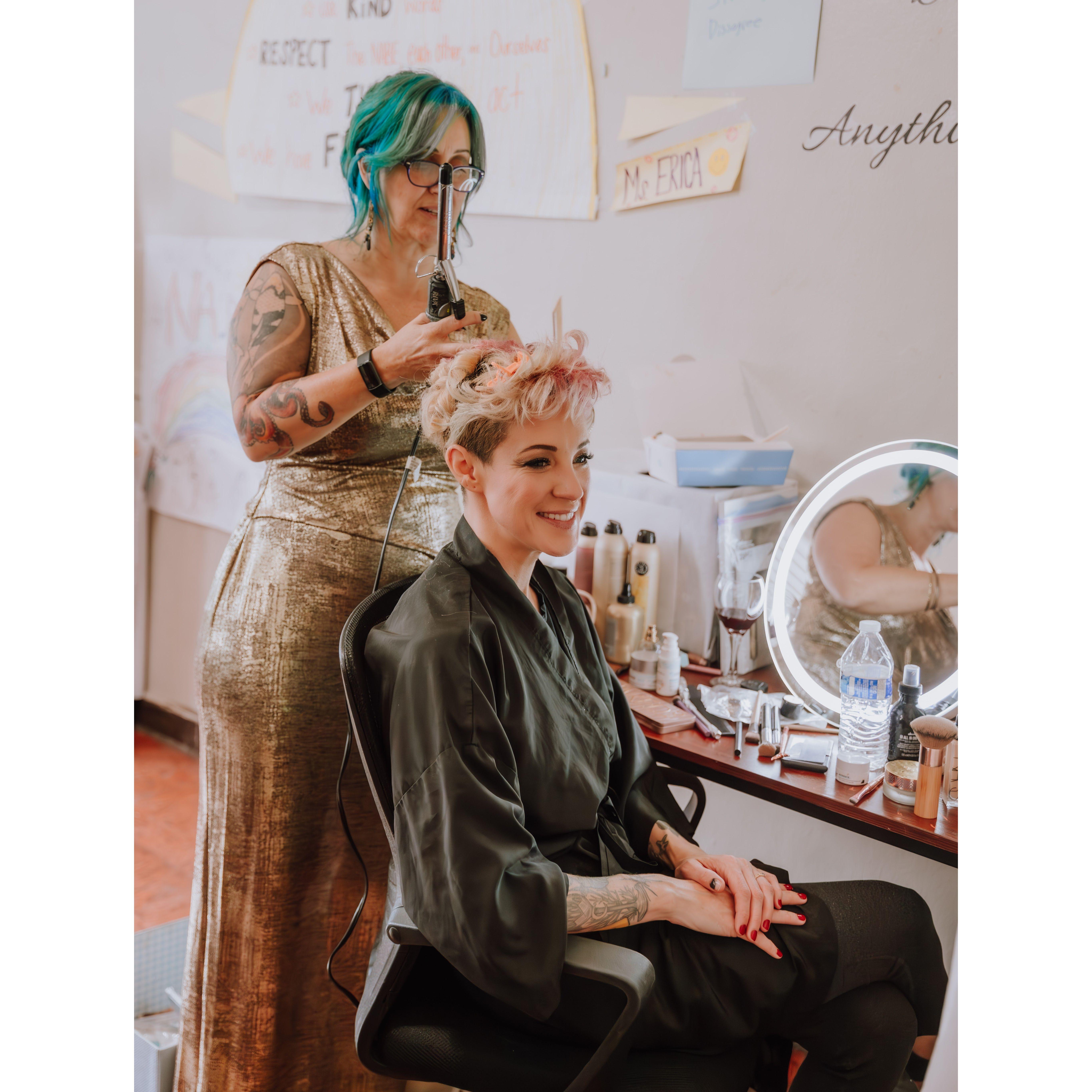 Rachel's Sister Ginger helps get her hair ready