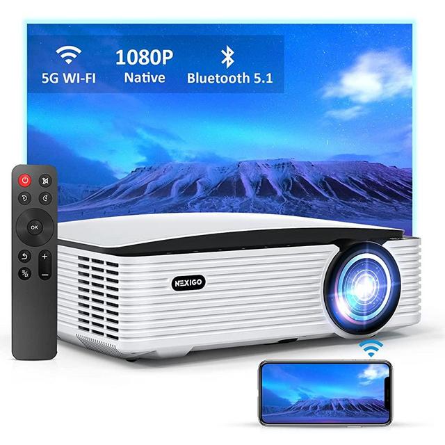 NexiGo PJ30 Outdoor Projector, 450 ANSI Lumens, Native 1080P, Dolby_Sound Support, Movie Projector with WiFi and Bluetooth 5.1, Compatible w/ TV Stick,iOS,Android,Laptop,Console