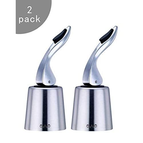 OWO Wine bottle Stopper with Stainless Steel, Wine Preserver, Decorative Wine Saver Vacuum Plug with Silicone, Expanding Beverage Bottle Stopper, Reusable Wine Cork Keeps Wine Fresh (Silver)