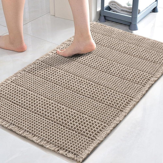 H.VERSAILTEX Upgraded Waffle Bath Mat Super Absorbent Bathroom Mats Non Slip Bath Rugs for Bathroom Floor Machine Washable Dry Fast Bathroom Rugs for Beside Tub, 24" x 36", Irish Cream