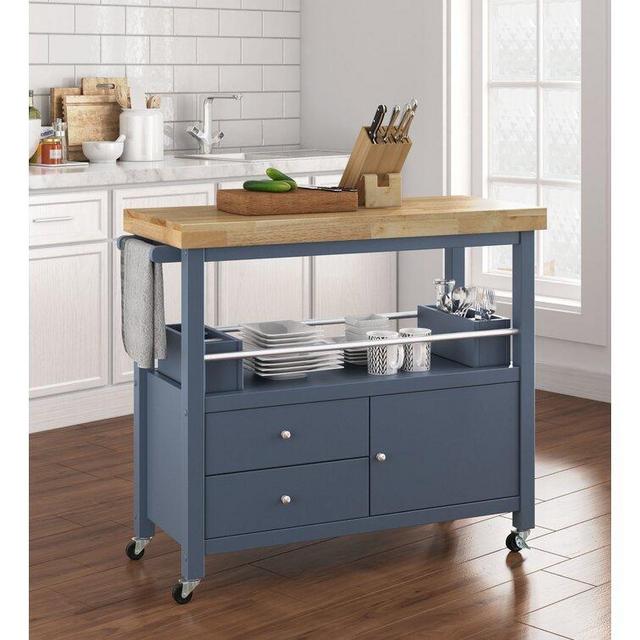 Kitchen Cart with Solid Wood Top and Locking Wheels