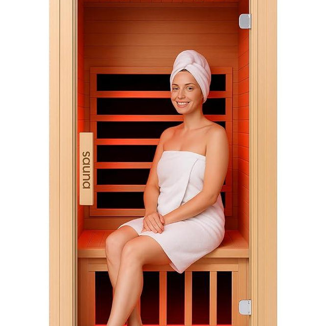 Infrared Home Sauna Room 1 Person Hemlock Wooden Indoor Dry Sauna，Low EMF 1200W/110V Heaters Panels,LCD Control Panel,10 Minutes Pre-Warm up,Time and Temp Pre-Set,1-Year Aftersale