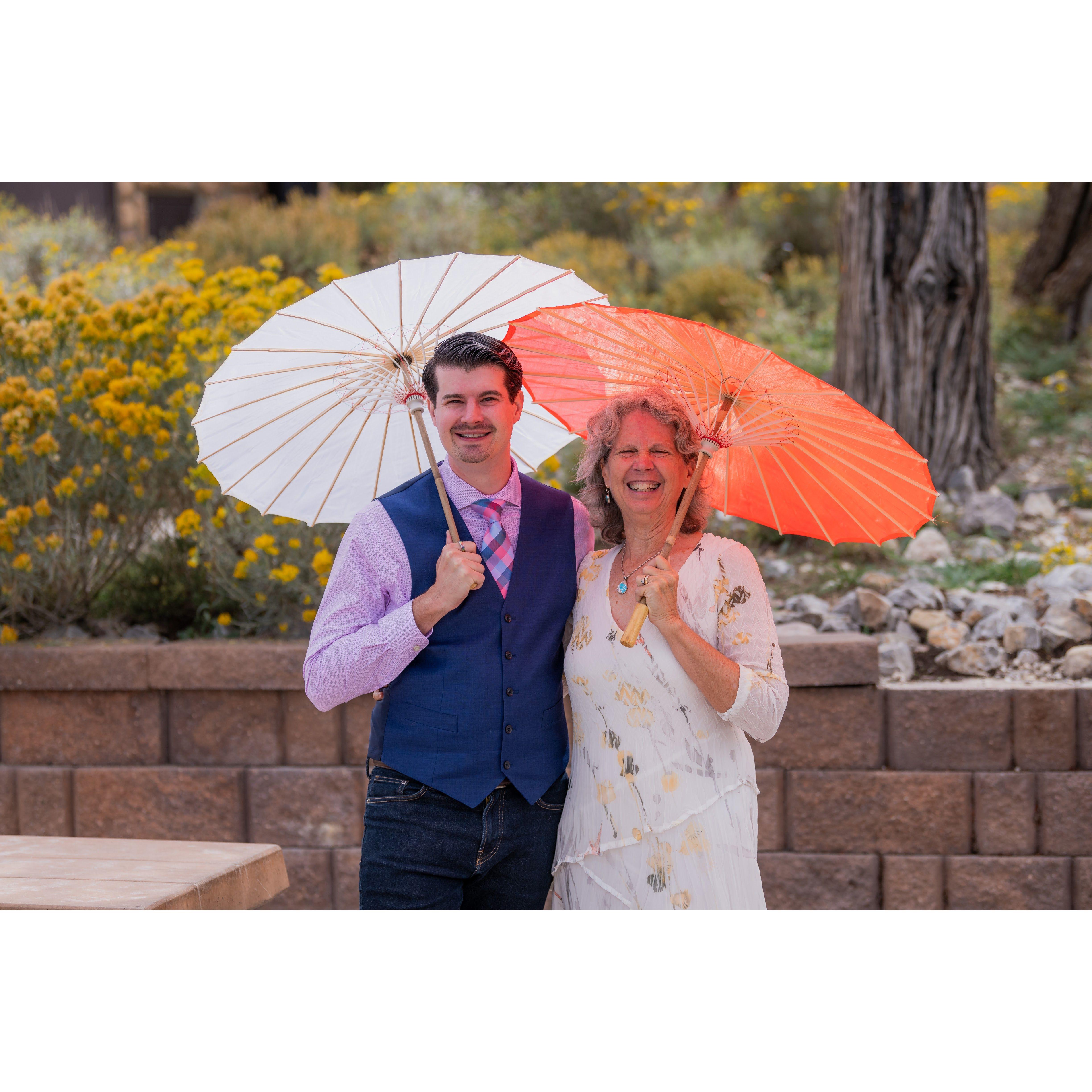 We brought parasols for the sun and umbrellas in case it rained. There was actually a flash flood warning in effect, and it was the tail end of monsoon season so the weather was unpredictable.