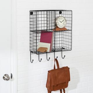 4-Cubby Wall Shelf With Hooks