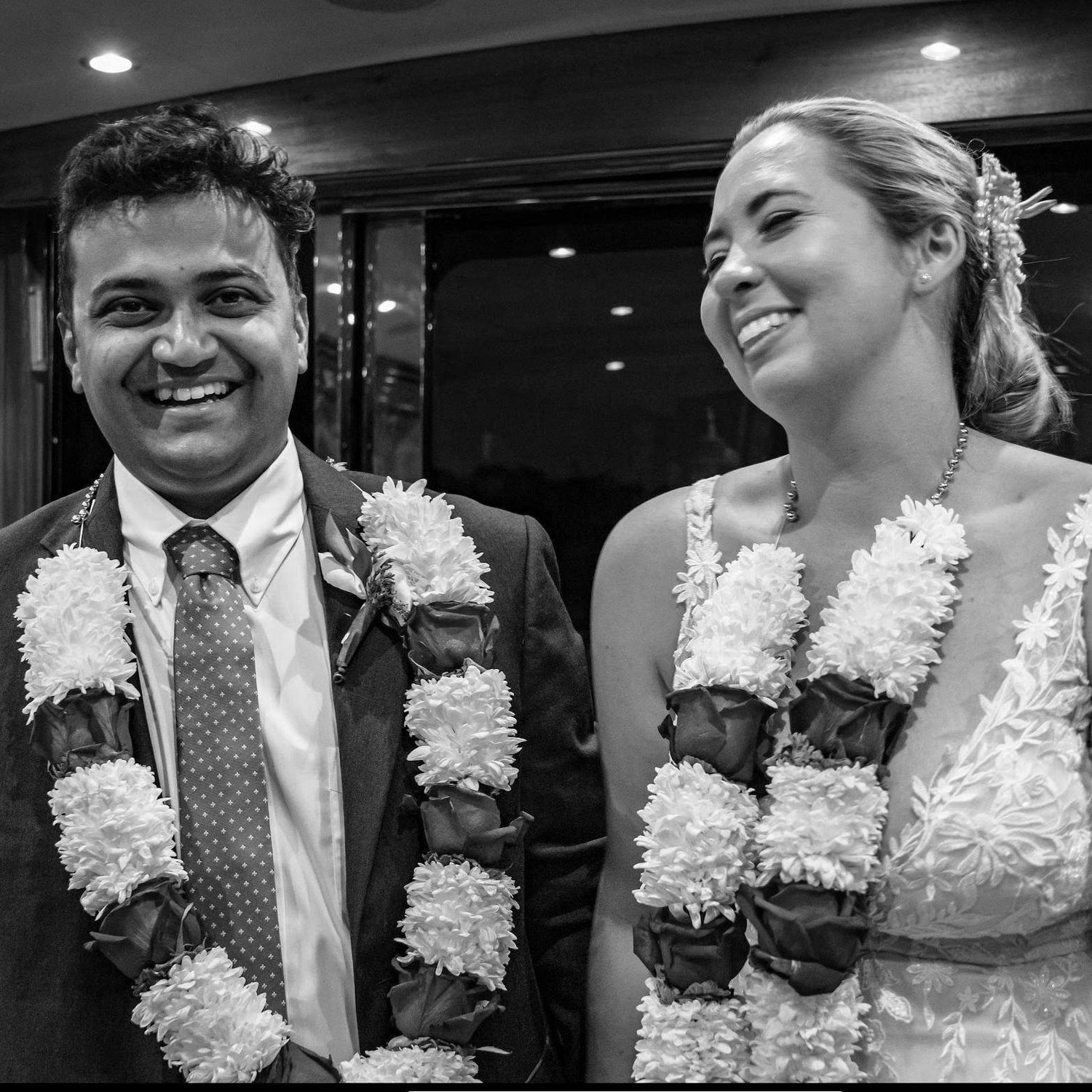 Peetak and Julia wearing the traditional Indian Varmala