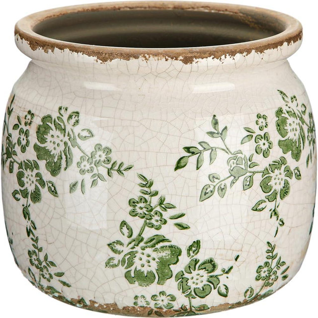Ninehaoou Vintage Planter Large Ceramic Plants Pot Green Beige Vintage Ditsy Ice Crack Cottage Scroll Vase Flower Vase Pot Indoor Plants Home Kitchen Decor Farmhouse Antique Decorative Gifts