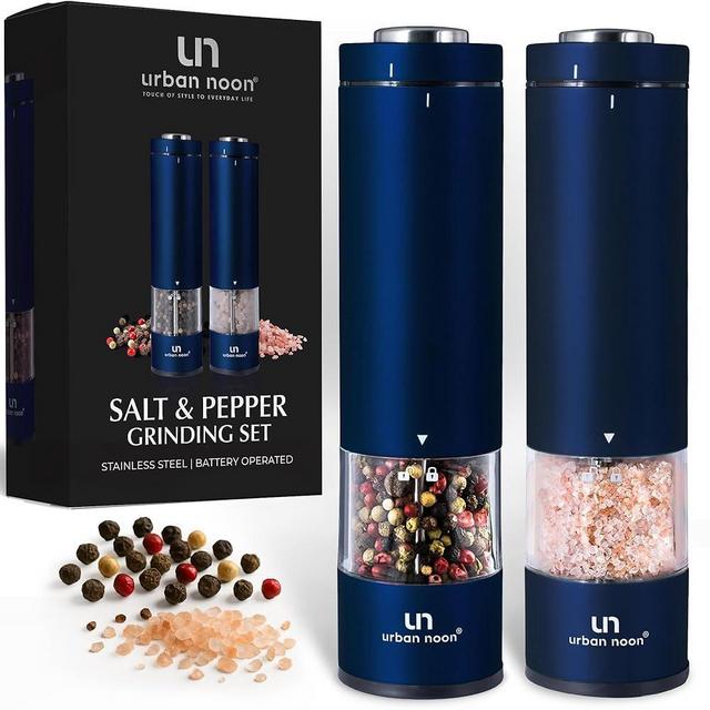 Electric Salt and Pepper Grinder Set - Battery Operated Stainless Steel Mill with Light (2 Mills) - Automatic One Handed Operation - Electronic Adjustable Shakers - Ceramic Grinders Blue