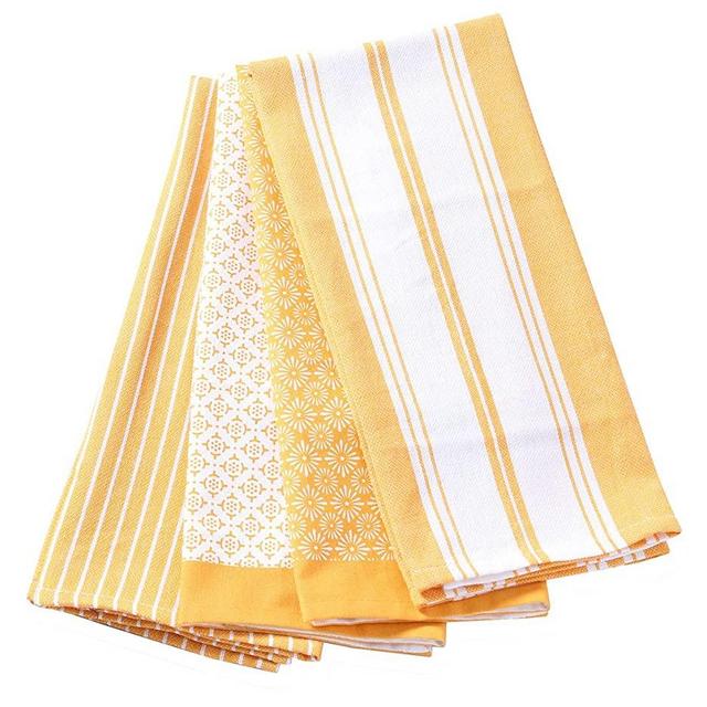 ACCENTHOME Cotton Kitchen Towels Set of 4 - Absorbent Dish Towels Set |Tea Towels | Geometric Print Yellow Kitchen Dish Towels - Multi Purpose Kitchen Linen,Drying Dish Hand Towels 20x28